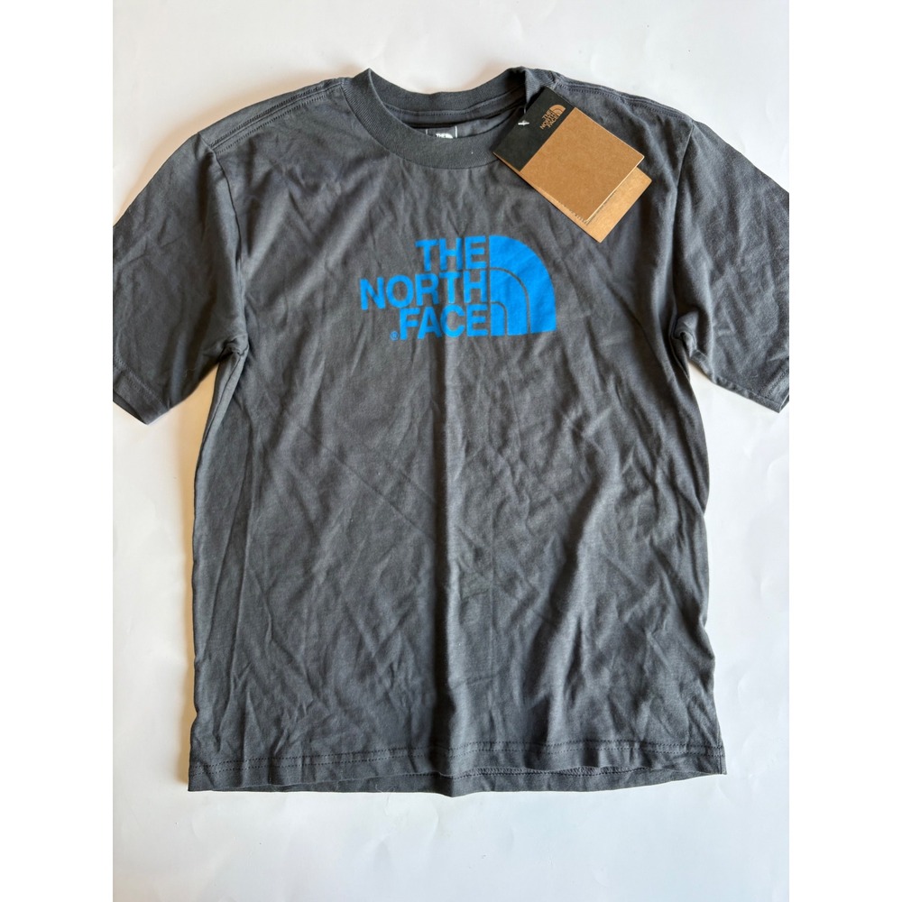 The North Face Boys Small 7/8 Short Sleeve Graphic Tee Gray Blue NEW